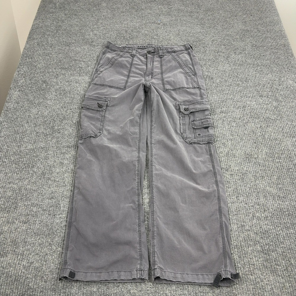 American Eagle Cargo Pants Womens 12 Grey Cotton Stretch Wide Leg Utility Gorp